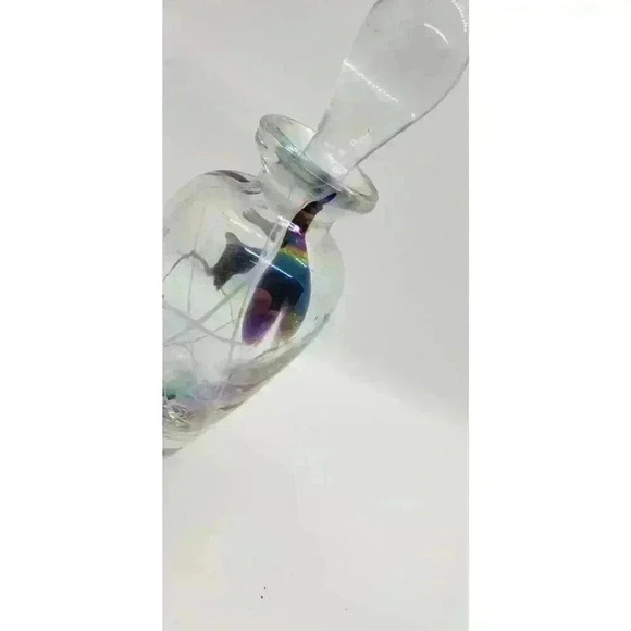 Vintage Art Glass Hanging Upside Down Abstract Heart Irredescent Perfume Bottle - Picture 10 of 14